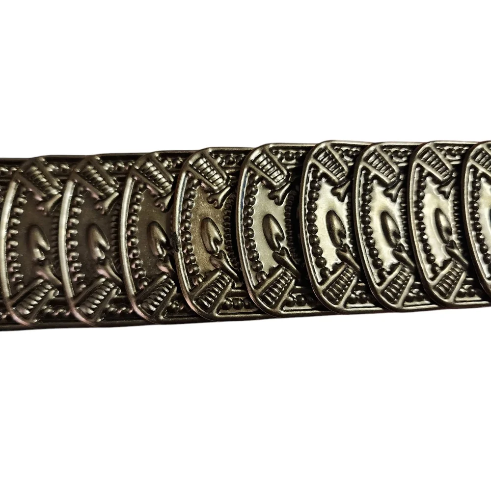Vintage 90s Y2K Metal Disc Hammered  Stretch Belt w/Large Chunky Buckle |Size XL